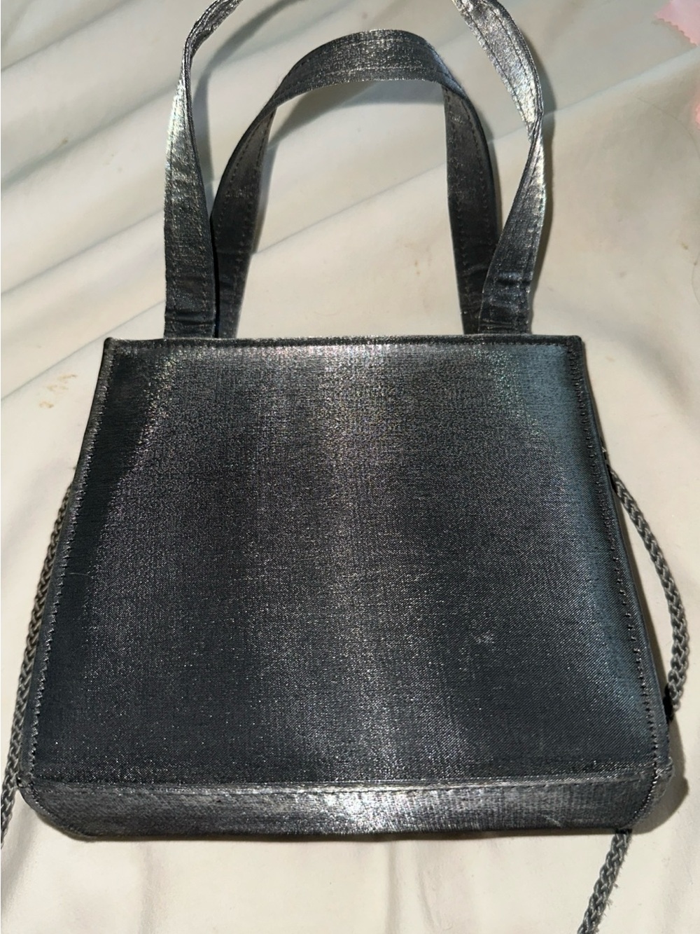 Sleek Gray/Silver Mini Crossbody Tote with Top Handles